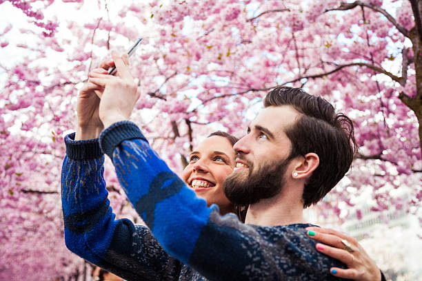 istock Young couple fall in love under a beautiful cherry tree 509110832