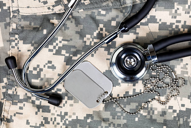istock Military medical concept with stethoscope and identification tag 509111008