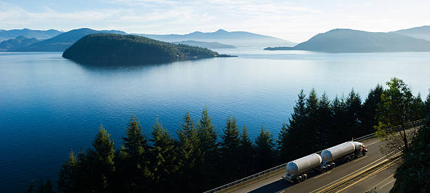 istock Transport truck driving along Highway 99, BC, Canada 509111794