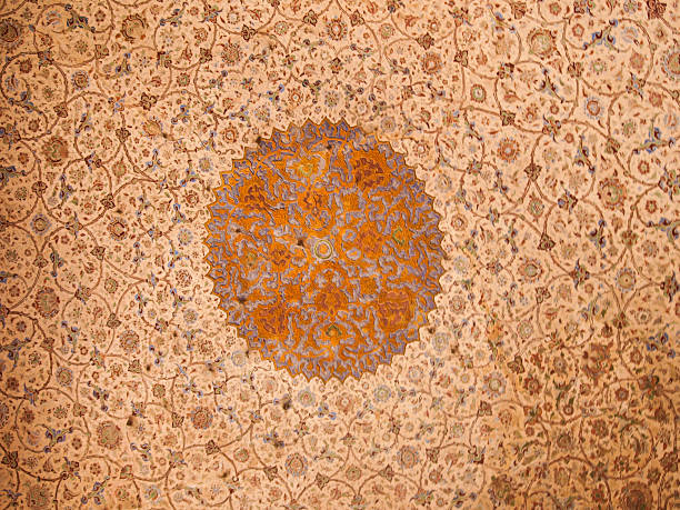 detalhe do fresco interior da ali qapu palace, isfahan, irã - holizontal - fotografias e filmes do acervo