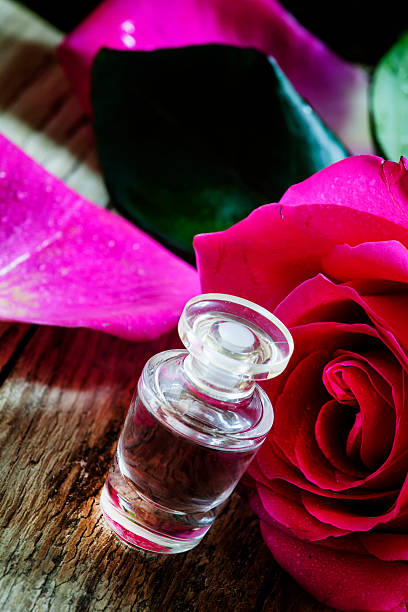 istock Rose essential oil in a small bottle 509113362