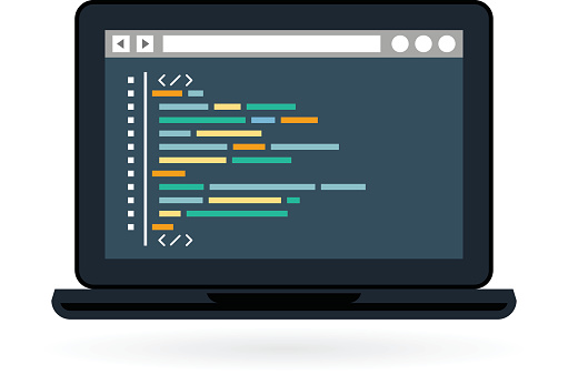 Programming and coding icon - website development on laptop screen