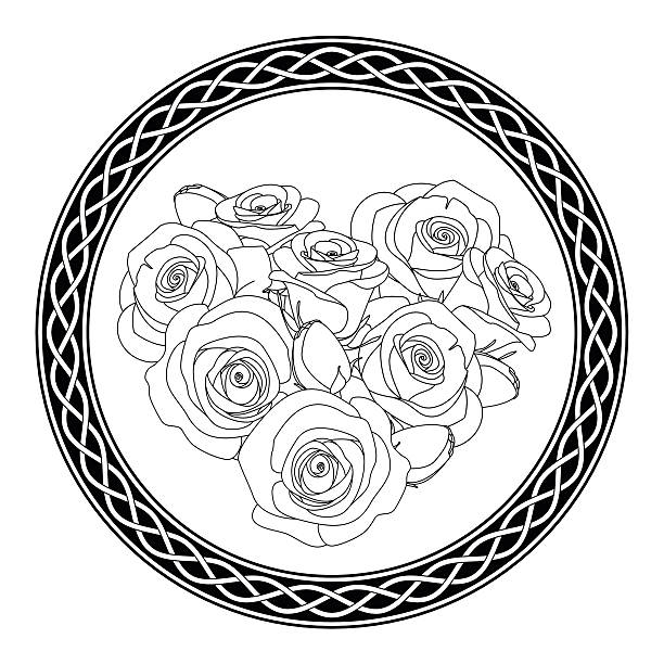 ornament with celtic motive and roses, antistress coloring page for vector art illustration