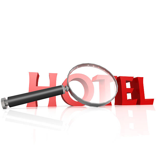 istock Magnifying glass with red hotel word 509114821
