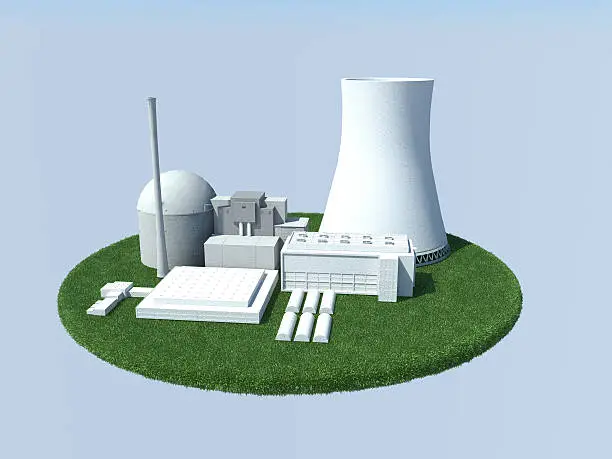 3D computer rendered illustration Nuclear Powerplan of green plant