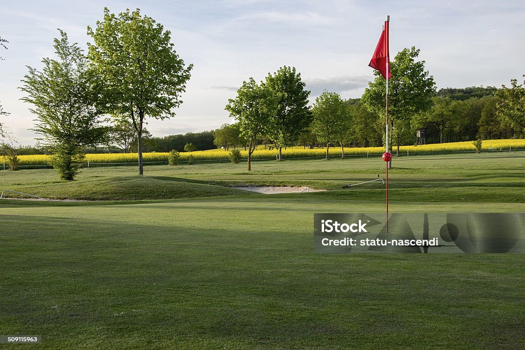 golf course with flag golf course in the morning Golf Stock Photo