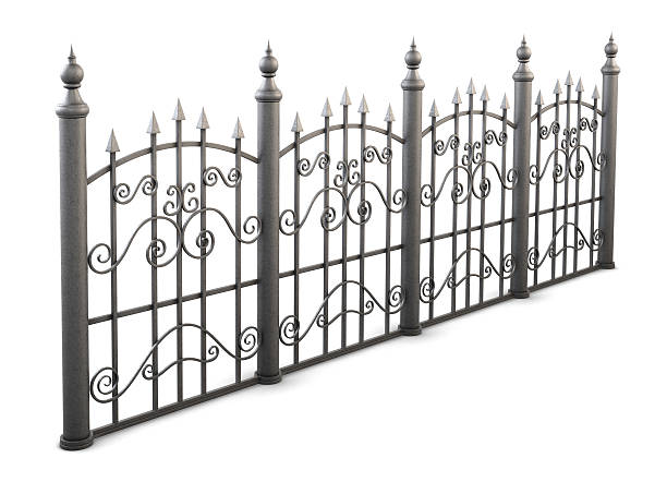 istock Metal fence view angle on a white background 509117166
