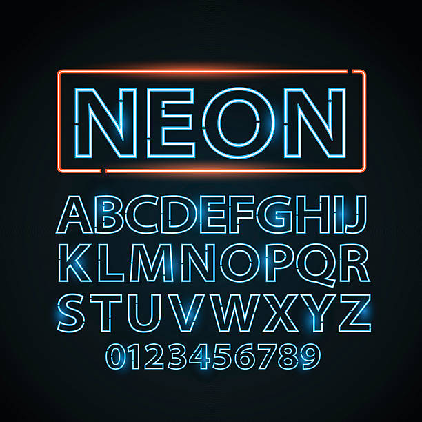 Vector blue neon lamp letters font show vegas light sign Vector blue neon lamp letters font show cinema and theather las vegas stock illustrations