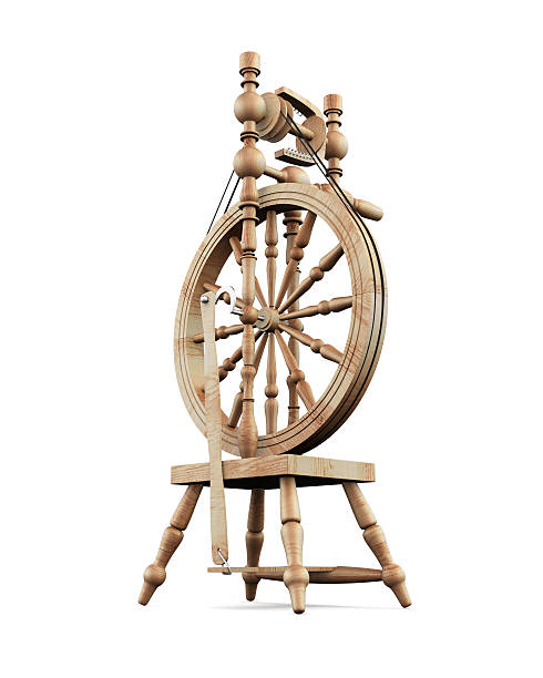 istock Old wooden spinning wheel on white background. 509117888