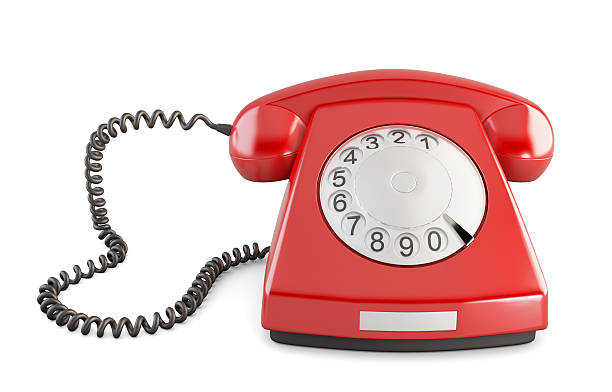 istock Red vintage telephone isolated on white background. Front view. 509118144