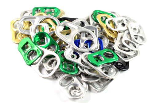 Arrangement of ring pulls like a heart shape