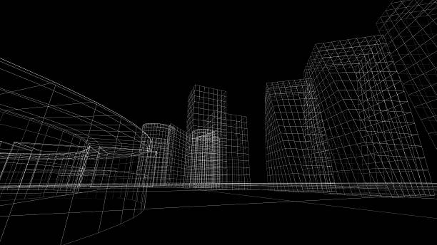 istock Wireframe view of some buildings with a black background 509118865