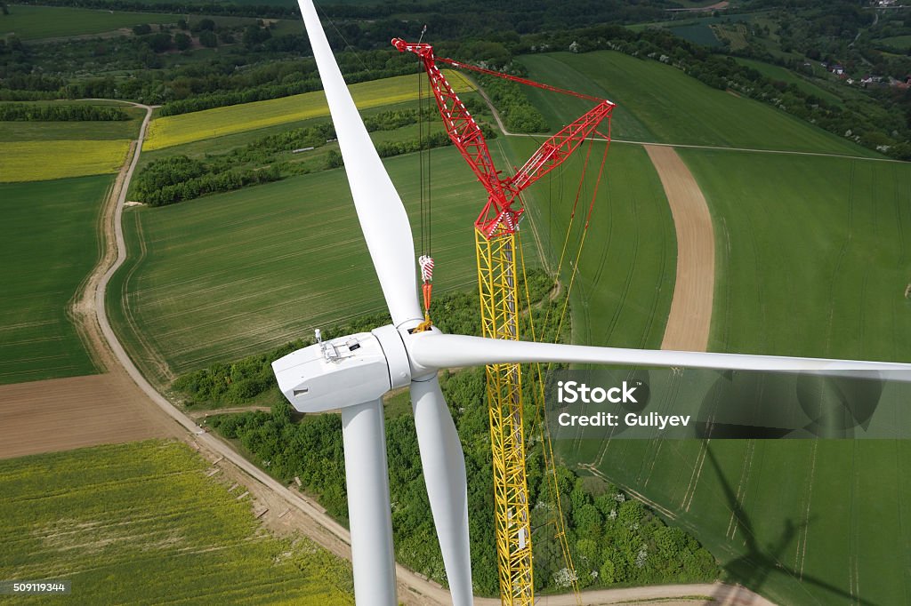 Wind Turbine Construction. Wind Turbine Construction. Aerial view. Wind Turbine Stock Photo