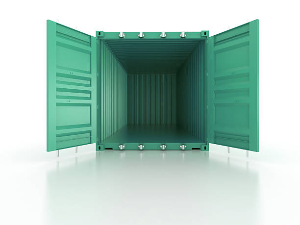 istock Bright green metal open freight shipping containers on white 509119427