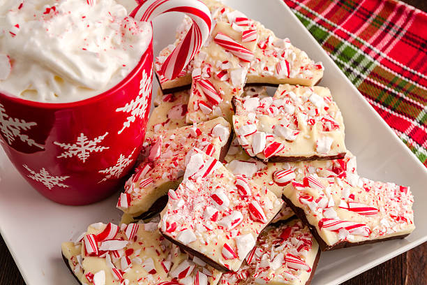 Traditional Holiday Chocolate Peppermint Bark stock photo
