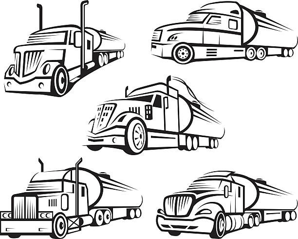 ilustrações, clipart, desenhos animados e ícones de conjunto de caminhão tanque - fuel tanker transportation symbol mode of transport