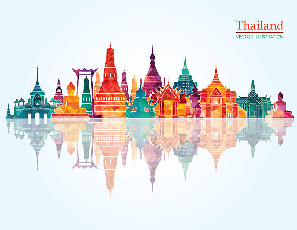 ilustraciones, imágenes clip art, dibujos animados e iconos de stock de tailandia detallada de los edificios perfilados contra el horizonte. ilustración vectorial - thailand
