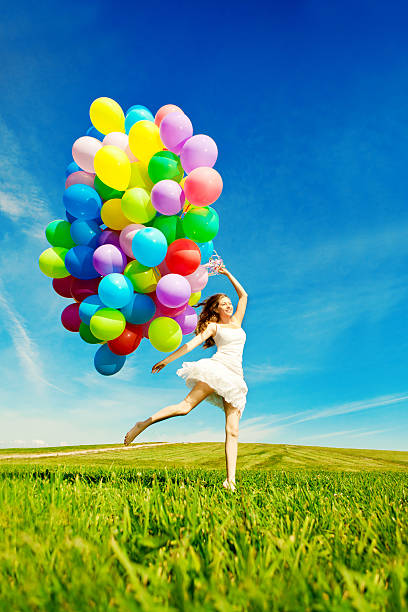 Happy Birthday Woman Against The Sky With Rainbow Air Balloons Stock Photo - Download Image Now - iStock Happy Birthday Woman Against The Sky With Rainbow Air Balloons Stock Photo - Download Image Now - iStock