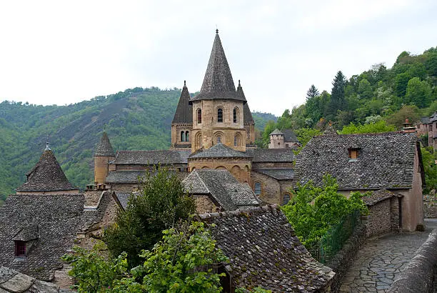 Side view on the Abbey of Saint-Foy at Conques, France