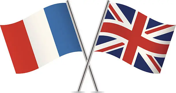 Vector illustration of France and British flags. Vector.