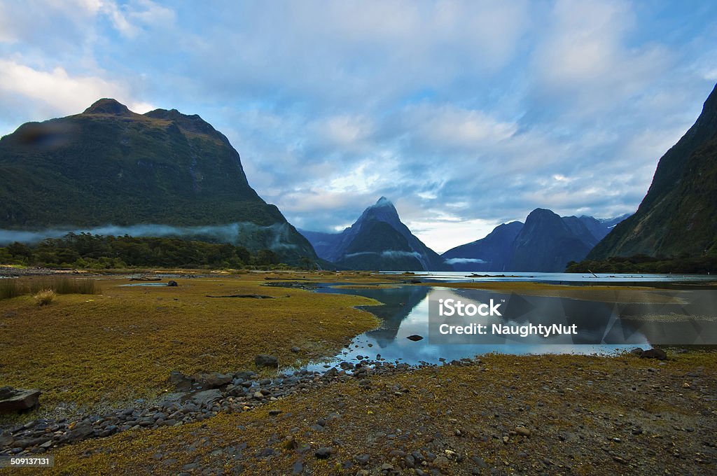 landscape of high mountain glacier at milford sound, New Zealand Backgrounds Stock Photo