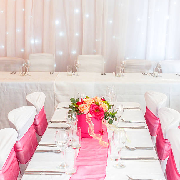 istock Dinner Party Table With Flowers & Star Curtain 509138023