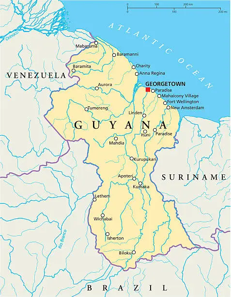Vector illustration of Guyana Political Map