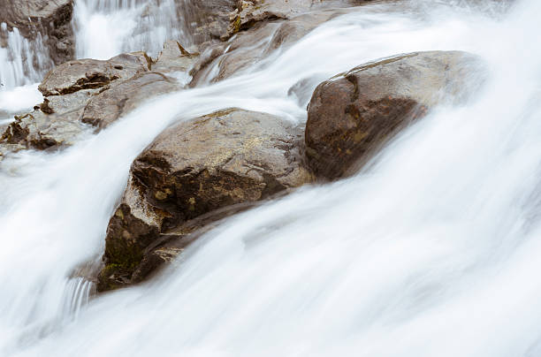 Detail lively stream of water (from melting snow) in the mountains (in summer). Long exposure - Motion Blur.