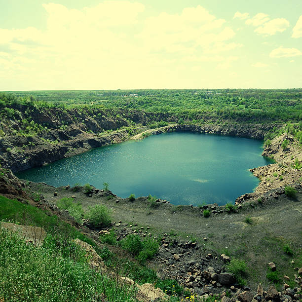 view of an open pit mining, Ukraine. instagram effect, square image
