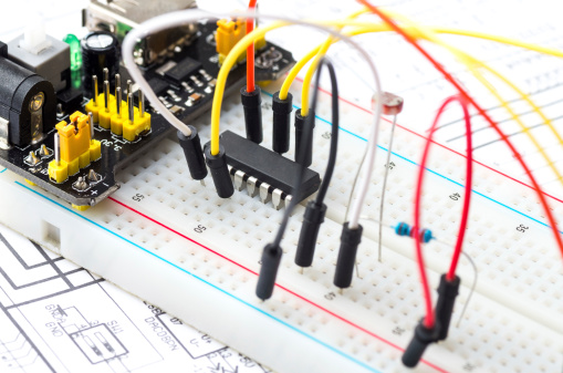 Prototyping electronic board with some components and wires