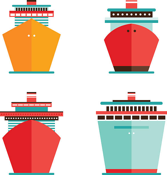 ilustrações, clipart, desenhos animados e ícones de transatlântico navio conjunto de ícones de conceito de férias do mar - passenger ship illustrations