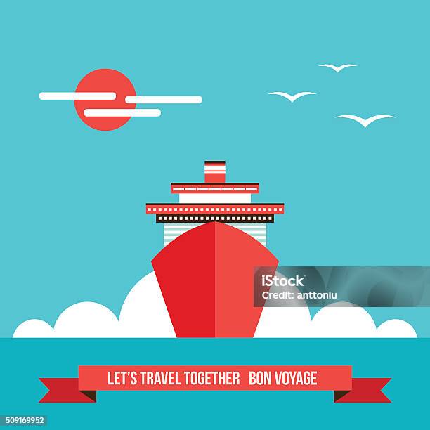 Cruise Liner Ship Colorful Background Travel Tourism Vacation Concept Stock Illustration - Download Image Now