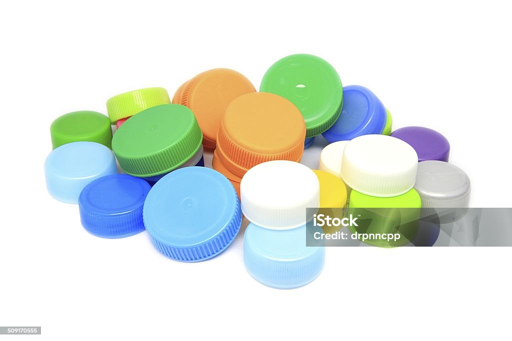 Colorful plastic lid Colorful plastic lid isolated on white background Arrangement Stock Photo