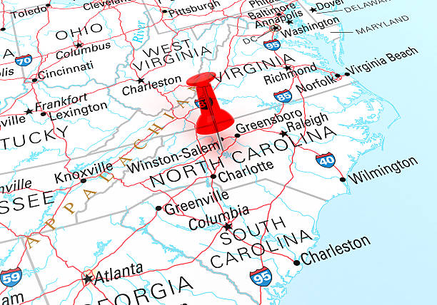 mappa della carolina del nord - carolina del nord stato usa foto e immagini stock