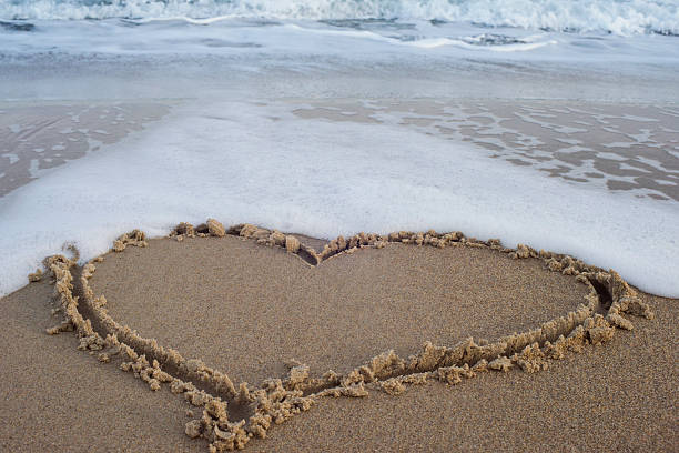 istock Heart on the sand with the sea wave 509175072