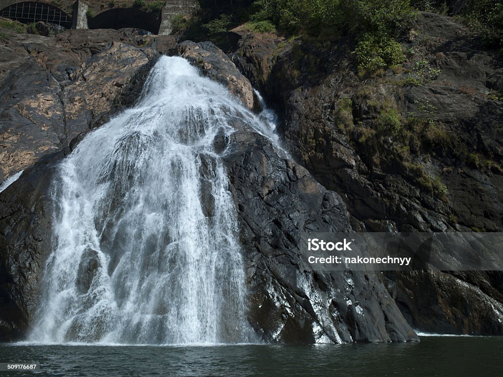 Goa Waterfalls Photo beautiful high waterfall on the goa near where Passing trains Goa Stock Photo