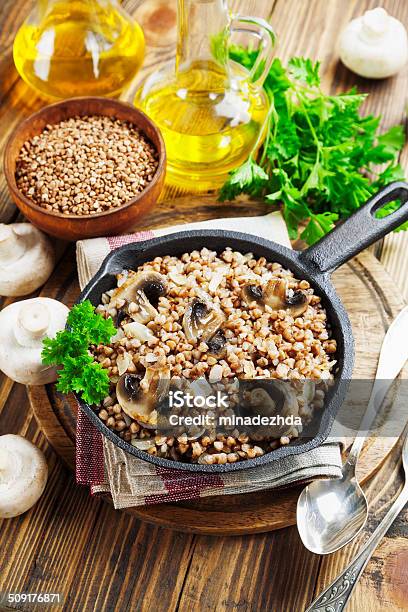 Buckwheat Porridge With Mushrooms Stock Photo - Download Image Now - Bread, Breakfast, Breakfast Cereal