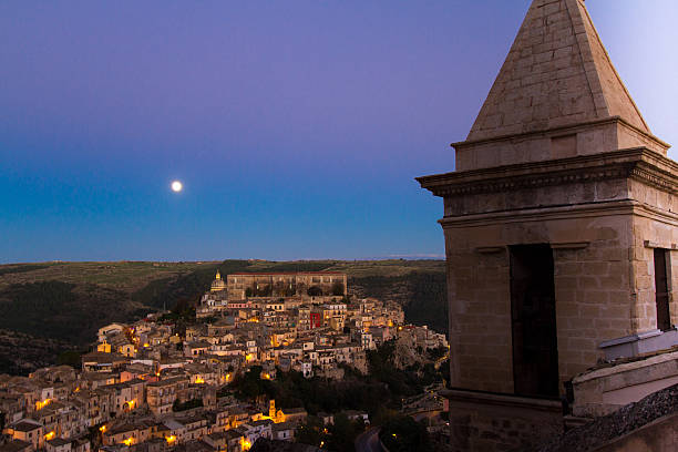 istock Ragusa Ibla, Sicily: Panorama at Dusk, Full Moon, Purple Sky 509176916