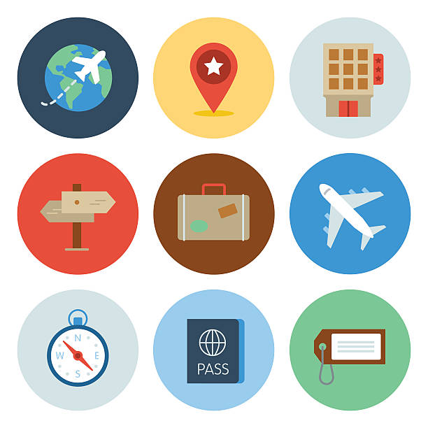 Travel Icons — Circle Series Professional icon set in flat color style. Vector artwork is easy to colorize, manipulate, and scales to any size. tourism illustrations stock illustrations