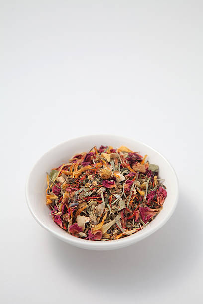 istock Blend herbal tea leaves in white bowl 509179264