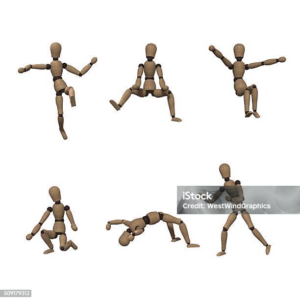 Wooden Manikin In Various Poses Stock Photo - Download Image Now - Adult, Adults Only, Art And Craft