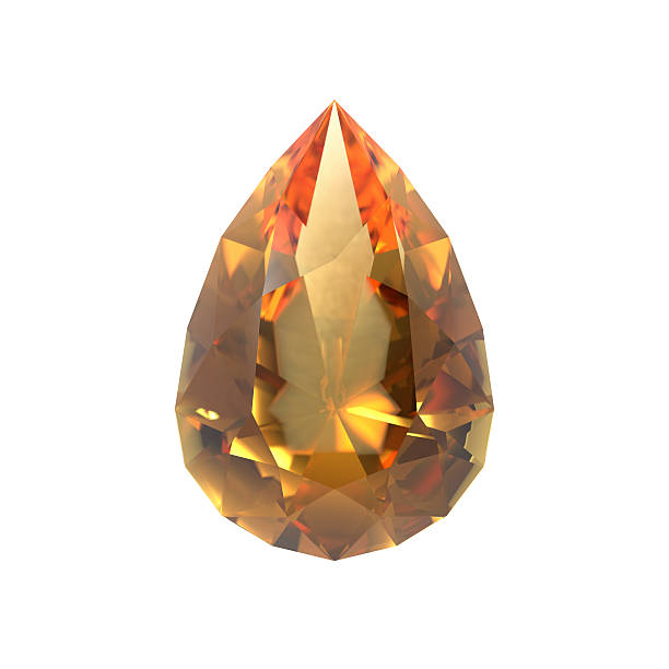 Topaz, Jewel, Gem Realistic 3D render of jewel, a yellow topaz gemstone, pear (tear drop) cut. Isolated on white background. topaz stock pictures, royalty-free photos & images
