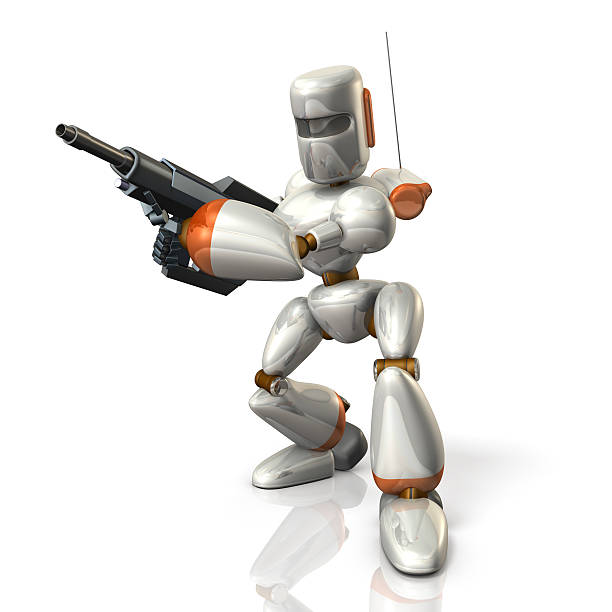 istock Robot Soldier sets up a rifle. 509180678