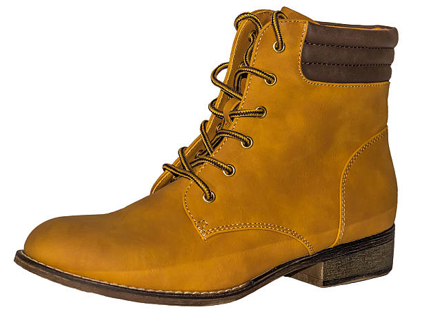 istock Beige with brown riding boots lace up low heel 509181060