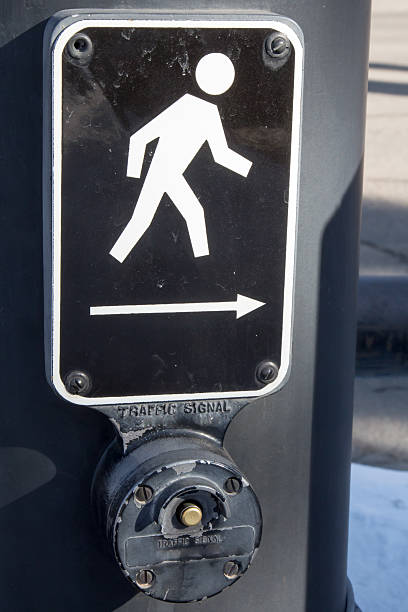 istock Crosswalk button, black and white sign with arrow 509181330