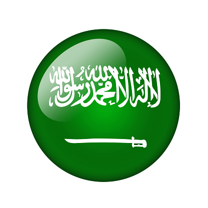 The Saudi Arabia flag. Round glossy icon. Isolated on white background.