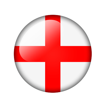 The England flag. Round glossy icon. Isolated on white background.