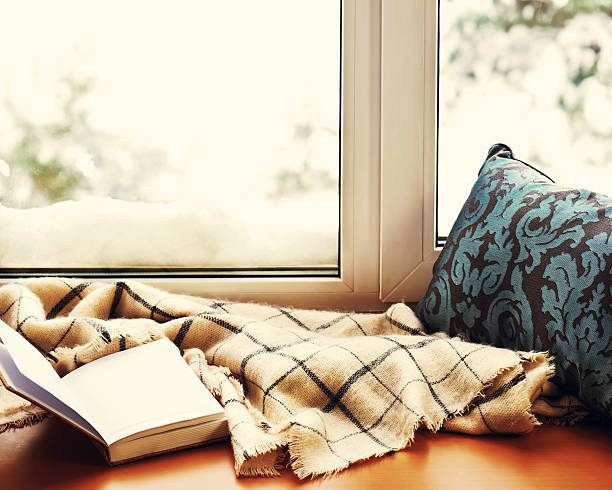 istock Open notepad, pillow, pencils and beige warm plaid 509184160