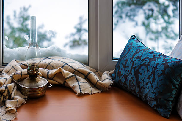 istock Beige woolen scarf and old lamp 509185138