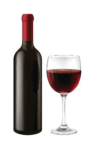 Vector illustration of Bottle and glass of red wine
